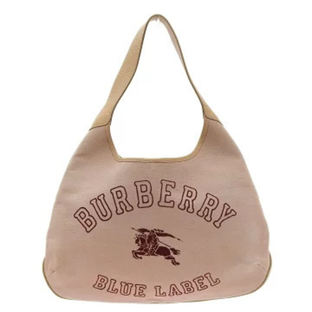 Burberry Blue Label One Shoulder Hobo Bag Canvas Leather Pink Beige